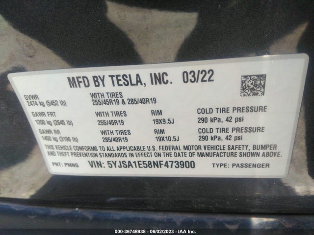 Tesla MODEL S 2022 5YJSA1E58NF473900 Image 11
