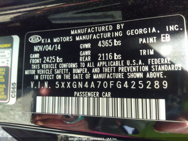 5XXGN4A70FG425289 KIA OPTIMA EX