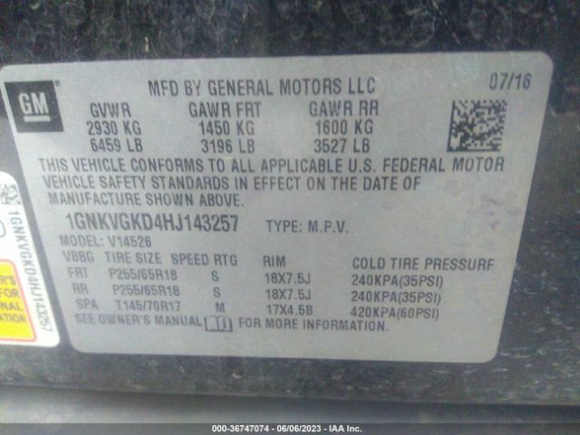 Chevrolet Traverse Lt 2017 1GNKVGKD4HJ143257 Image 10