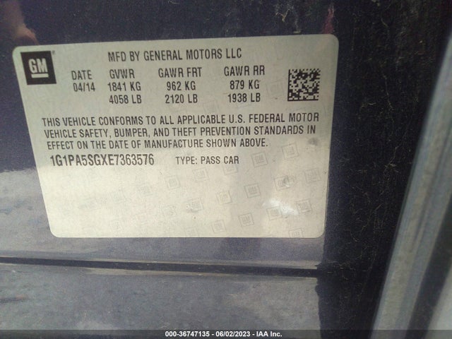 Chevrolet CRUZE LS 2014 1G1PA5SGXE7363576 Image 11
