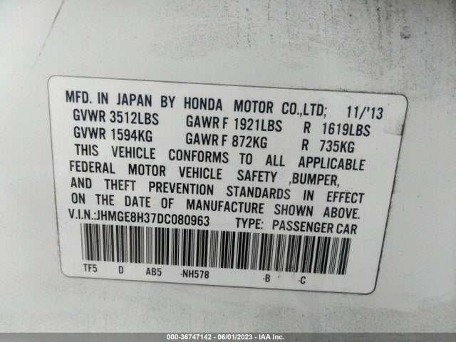 2013 HONDA FIT VIN: JHMGE8H37DC080963