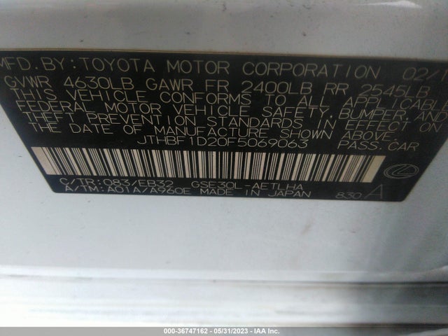 JTHBF1D20F5069063 Lexus IS 250