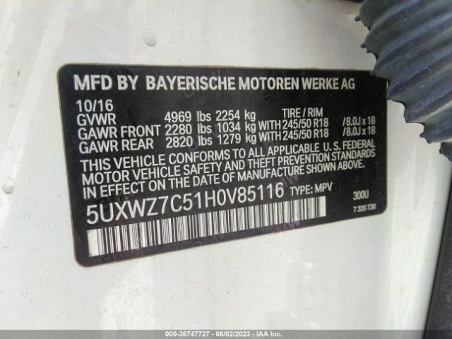 5UXWZ7C51H0V85116 BMW X3 Sdrive28i
