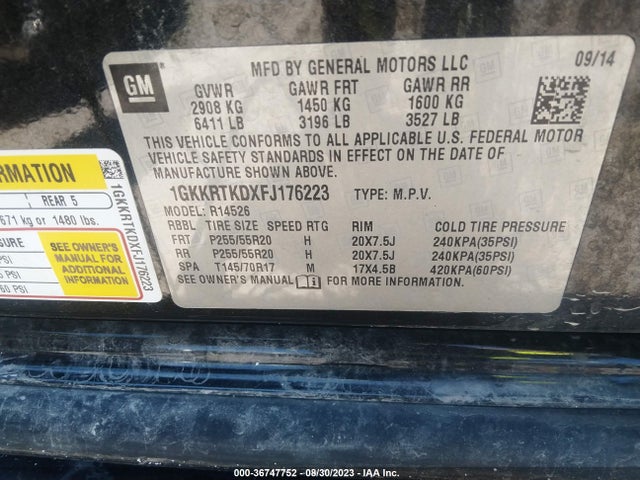GMC Acadia Denali 2015 1GKKRTKDXFJ176223 Image 9