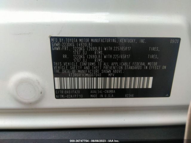 4T3R6RFV3MU007040 Toyota Rav4 Xle Hybrid