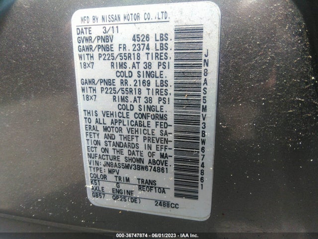 2011 NISSAN ROGUE SV VIN: JN8AS5MV3BW674861