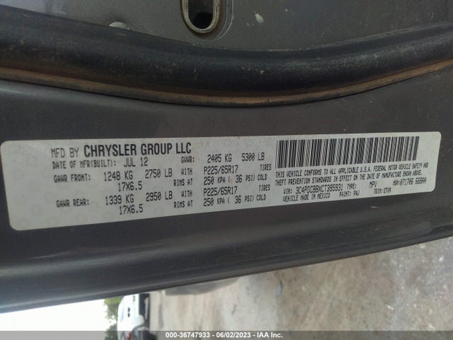 2012 DODGE JOURNEY SXT VIN: 3C4PDCBBXCT395931