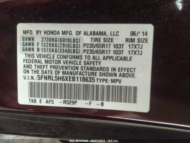Honda Odyssey Ex-l 2014 5FNRL5H6XEB118635 Image 9