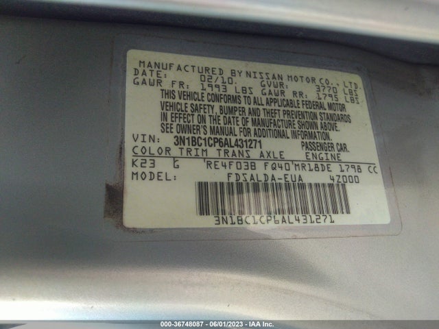 2010 NISSAN VERSA 1.8 S VIN: 3N1BC1CP6AL431271
