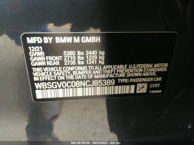 2022 BMW M8, VIN: WBSGV0C08NCJ85389