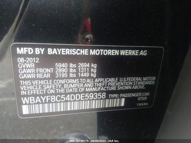 Продажа на аукционе авто 2013 Bmw 7 Series 750li Xdrive, vin: WBAYF8C54DDE59358, номер лота: 36748170