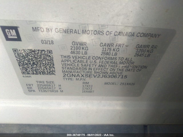 Chevrolet EQUINOX LT 2018 2GNAXSEV2J6306715 Image 10