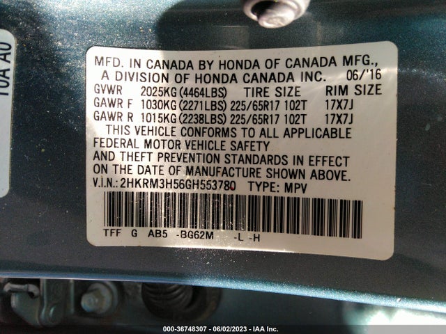 Honda CR-V EX 2016 2HKRM3H56GH553780 Image 8