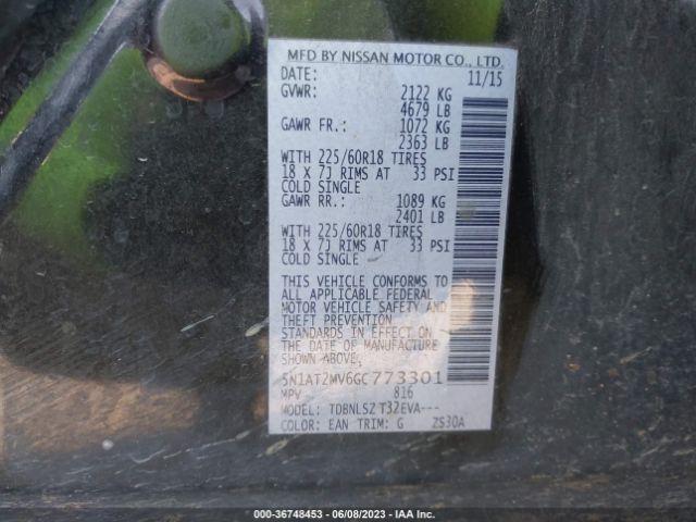 5N1AT2MV6GC773301 Nissan Rogue Sl
