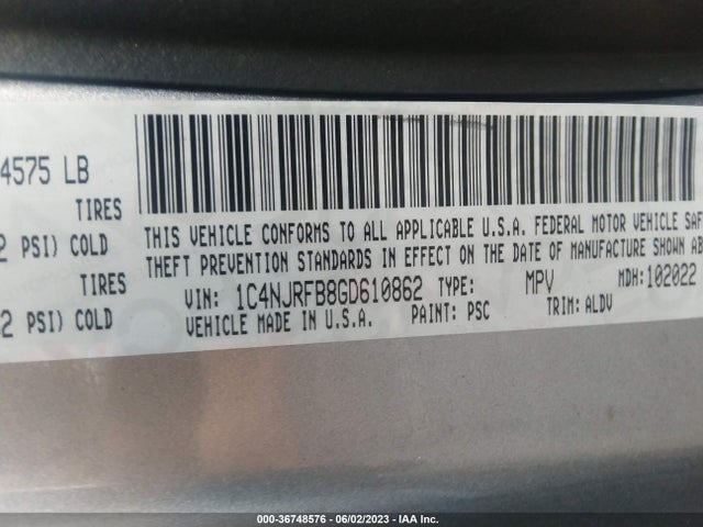 1C4NJRFB8GD610862 Jeep Patriot High Altitude Edition
