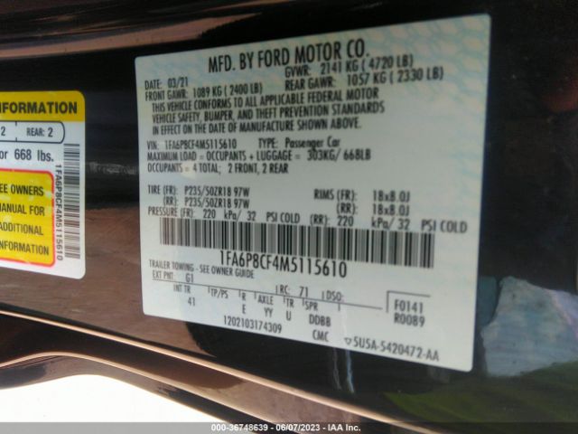 1FA6P8CF4M5115610 Ford MUSTANG GT