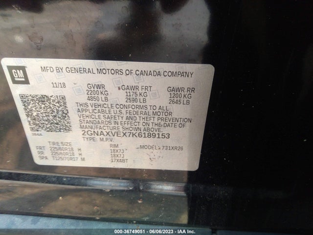 Chevrolet EQUINOX LT 2019 2GNAXVEX7K6189153 Image 10