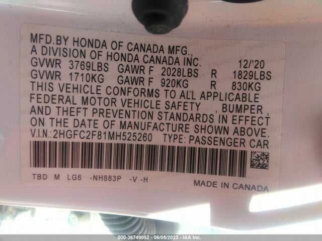 Honda Civic Sedan Sport 2021 2HGFC2F81MH525260 Image 11