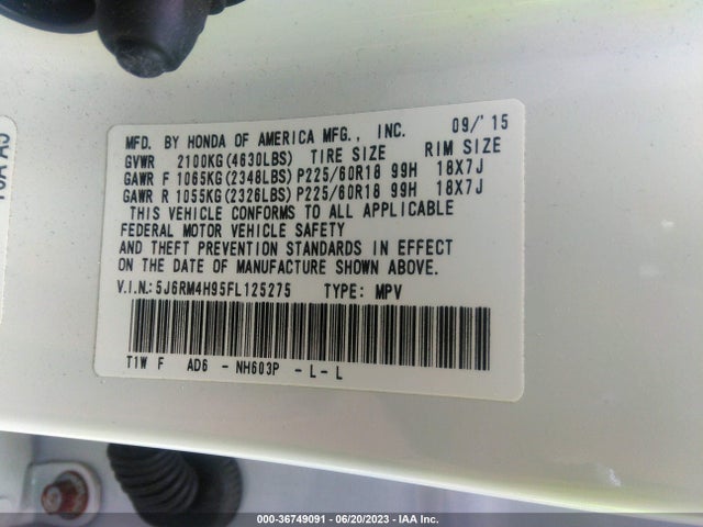 Honda Cr-v Touring 2015 5J6RM4H95FL125275 Image 9