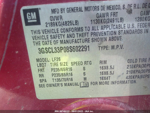 2008 SATURN VUE XE VIN: 3GSCL33P08S602291