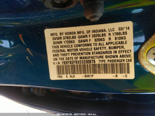 Honda Civic Sedan Ex 2014 19XFB2F8XEE030876 Image 9