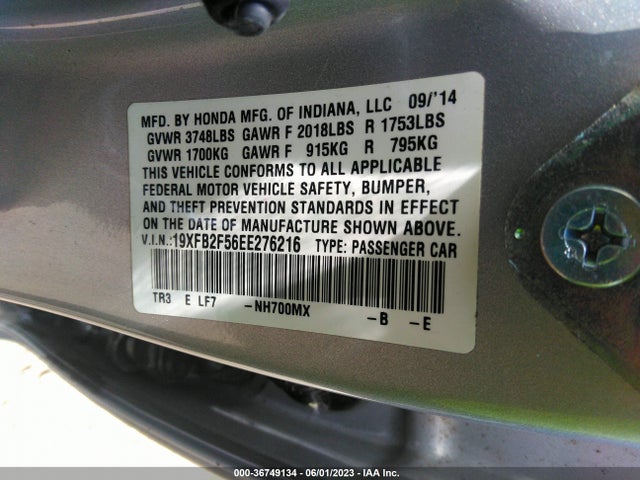 Honda Civic Sedan Lx 2014 19XFB2F56EE276216 Image 9