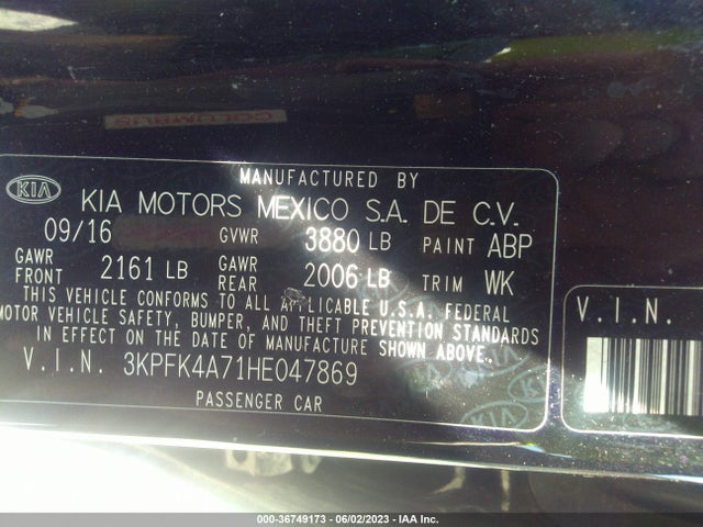 2017 KIA FORTE LX VIN: 3KPFK4A71HE047869