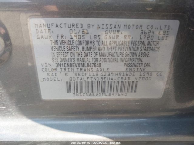 3N1CN8EVXML847640 Nissan VERSA SV