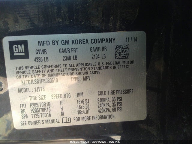Chevrolet Trax Lt 2015 KL7CJLSB1FB080610 Image 10