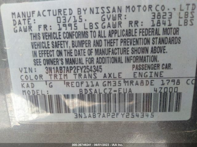 3N1AB7AP2FY254345 Nissan SENTRA S