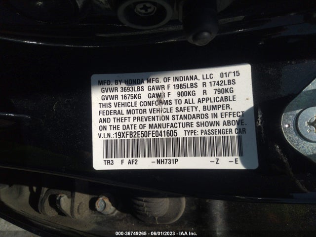 Honda Civic Sedan Lx 2015 19XFB2E50FE041605 Image 9