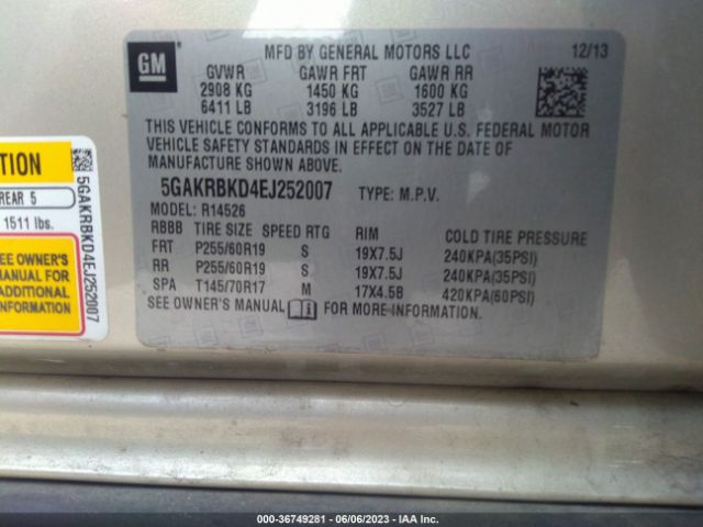 5GAKRBKD4EJ252007 Buick Enclave Leather