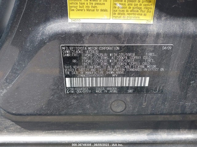 2009 TOYOTA RAV4 SPORT VIN: JTMBK32V695080417