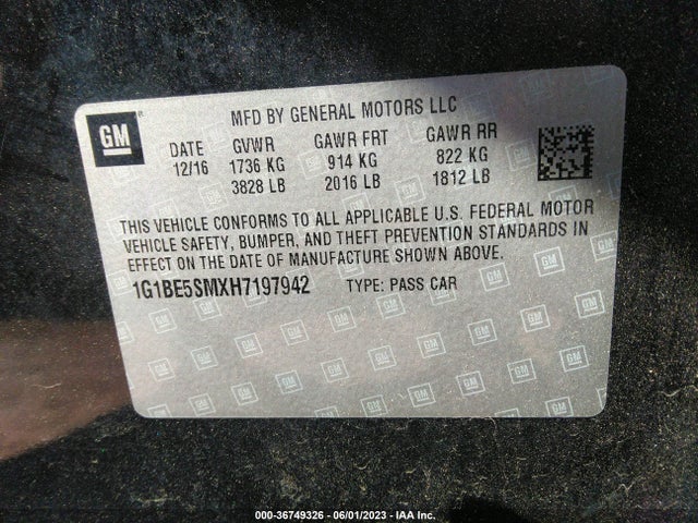 Chevrolet CRUZE LT 2017 1G1BE5SMXH7197942 Image 9
