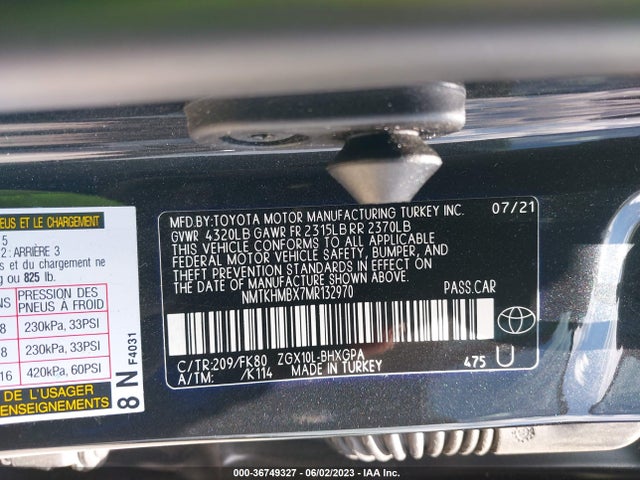 2021 TOYOTA C-HR XLE VIN: NMTKHMBX7MR132970