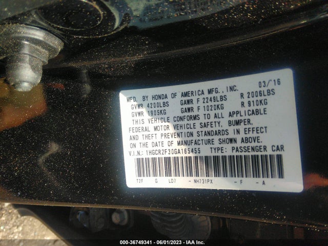 Honda Accord Sedan Lx 2016 1HGCR2F30GA165455 Image 9