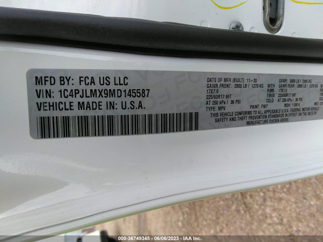 1C4PJLMX9MD145587 Jeep Cherokee Latitude Lux