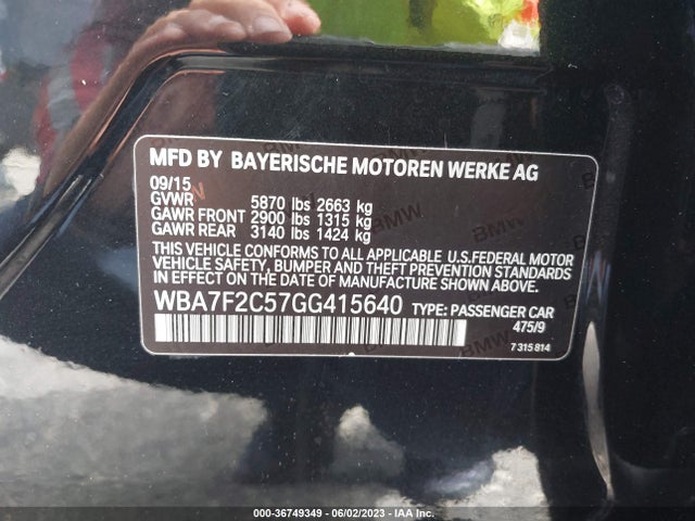 BMW 7 Series 750i Xdrive 2016 WBA7F2C57GG415640 Image 9