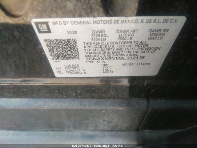 Chevrolet EQUINOX LT 2021 3GNAXKEV5ML312136 Image 9