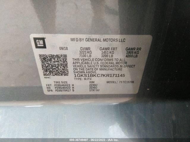 1GKS1BKC7KR171145 GMC YUKON SLT