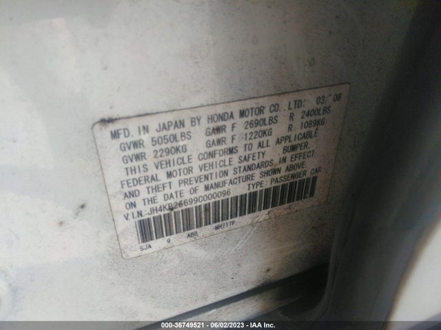 2009 ACURA RL TECH PKG/TECH/CMBS W/PAX VIN: JH4KB26699C000096