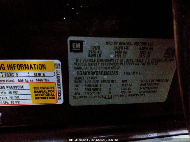 5GAKVBKD3FJ303333 Buick Enclave Leather