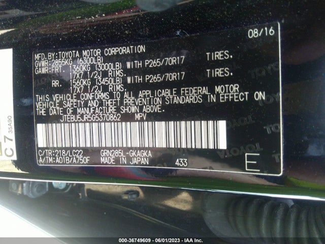 Toyota 4runner Limited/trail/sr5 2016 JTEBU5JR5G5370862 Image 10