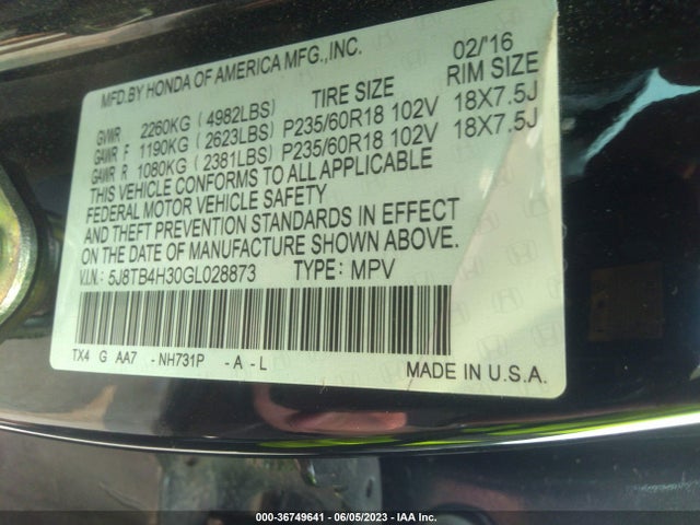 Acura RDX 2016 5J8TB4H30GL028873 Image 9