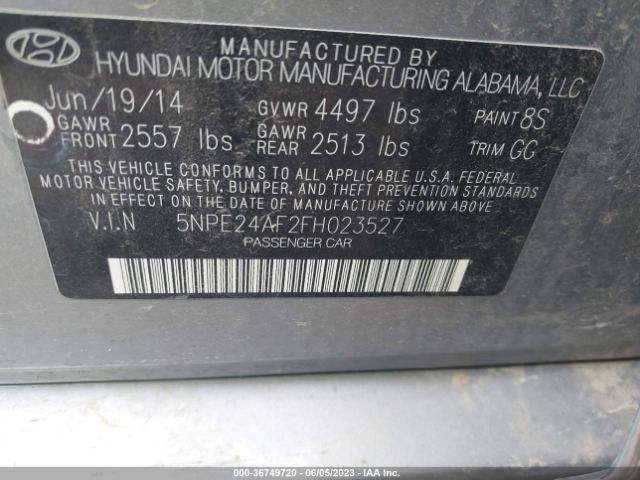 Hyundai Sonata 2.4l Se 2015 5NPE24AF2FH023527 Image 9