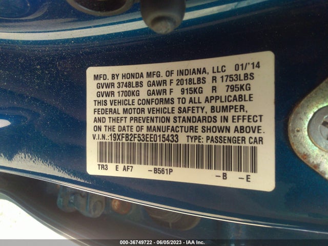 Honda Civic Sedan Lx 2014 19XFB2F53EE015433 Image 9