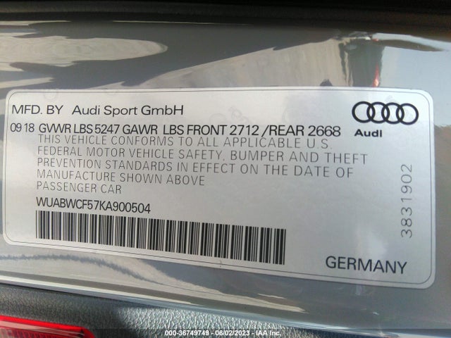 2019 Audi RS 5, VIN: WUABWCF57KA900504