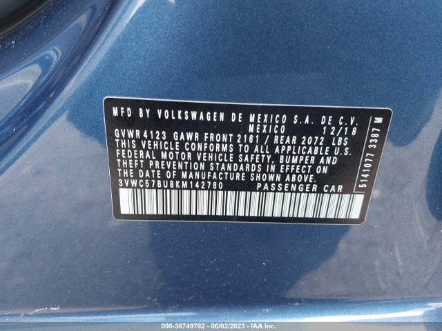 3VWC57BU8KM142780 Volkswagen Jetta S/se/r-line