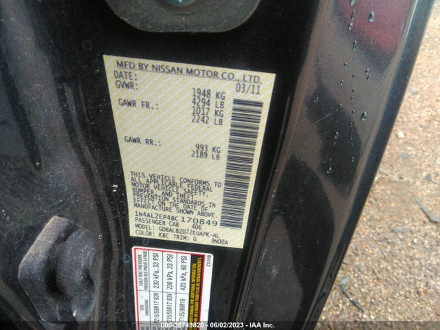 2011 NISSAN ALTIMA 2.5 S VIN: 1N4AL2EP4BC170849