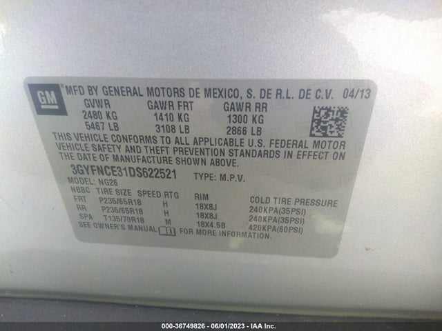 2013 CADILLAC SRX LUXURY COLLECTION VIN: 3GYFNCE31DS622521